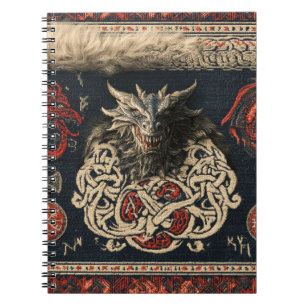 Caderno Espiral Tapeçaria Nórdica Escura de Dragão e Entrelaçament