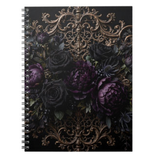 Caderno Espiral Tapete de mesa de rosas pretas góticas barrocas es