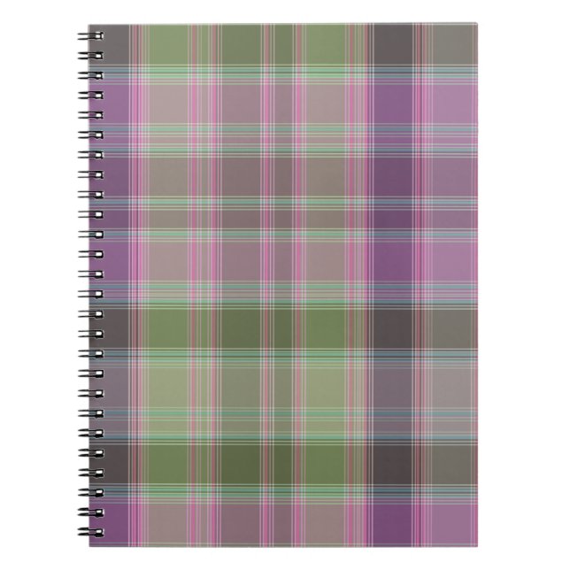 Caderno Espiral Tartan clássico verde lilac. (Frente)