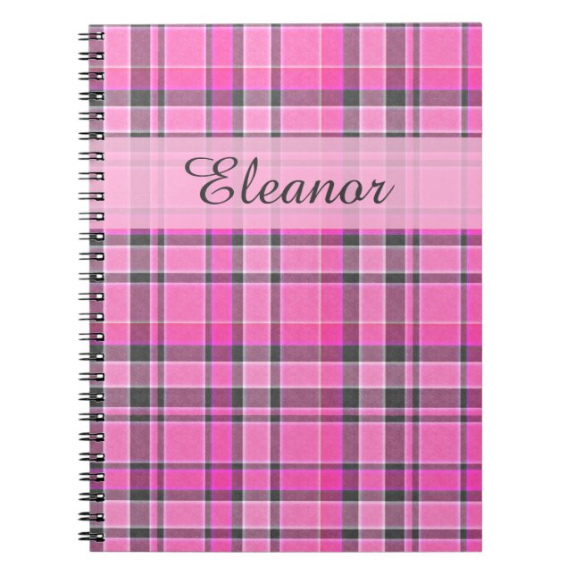 Caderno Espiral Tartan da Xadrez rosa-Cinza (Frente)