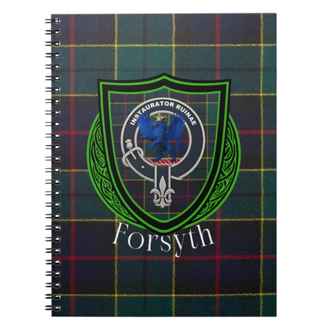 Caderno Espiral Tartan e Brasão do Clã Escocês Forsyth (Frente)