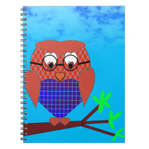 Caderno Espiral Tartan e Hearts Owl