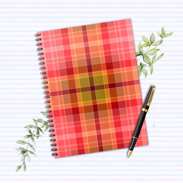 Caderno Espiral Tartan Laranja Rosa (orange_pink_tartan_notebook)