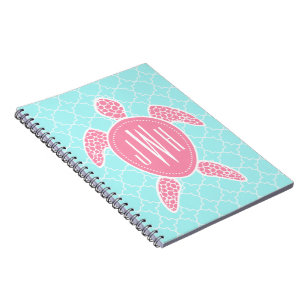 Caderno Espiral Tartaruga de mar cor-de-rosa Monogrammed +