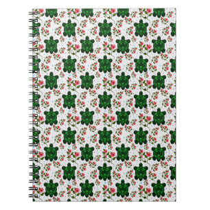 Caderno Espiral Tartaruga Fofa e Padrão Floral Sem Costura