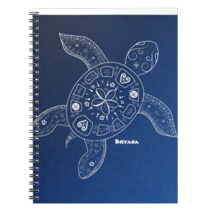 Caderno Espiral Tartaruga Marinha Havaiana Branca na Praia Azul Tr
