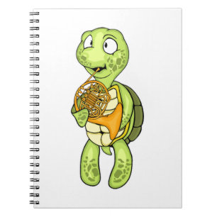 Caderno Espiral Tartaruga Marinha Tocando Trompa Kids Música Corne