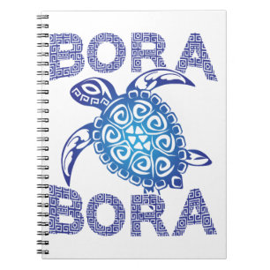 Caderno Espiral Tartaruga Marinha Tribal Azul Polinésio Bora Bora