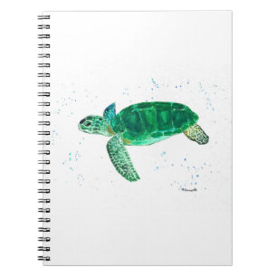 Caderno Espiral Tartaruga marinha verde aquarela oceano tropical c