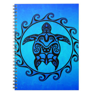 Caderno Espiral Tartaruga tribal azul Sun