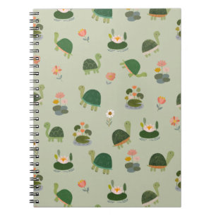 Caderno Espiral Tartarugas & Folhas de Lírio em Verde Gin