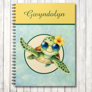 Caderno Espiral Tartarugas Marinhas Bebês Fofas com Flores Tropica