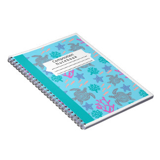 Caderno Espiral tartarugas marinhas sobre fundo azul claro