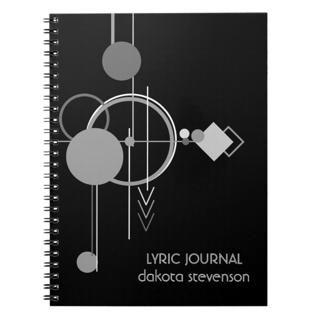 Caderno Espiral Tattoos Modern Art Deco | Letras Pretas e Cinzas (Frente)