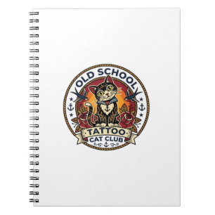 Caderno Espiral Tatuagem Antiga Escola Gato Cute Kitty Design - An