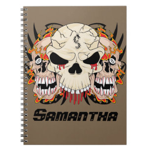 Caderno Espiral Tatuagem Caveira Oito Bola Incêndio Espiral