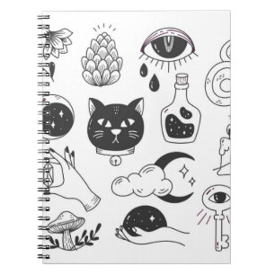 Caderno Espiral Tatuagem Mística: Crachá De Vintagem Desenhado À M
