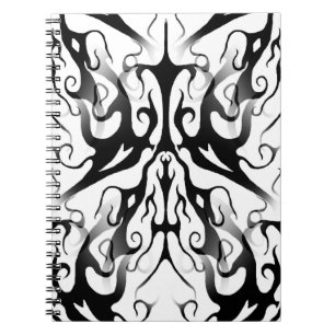 Caderno Espiral Tatuagem tribal elegante - preto digital e branco