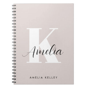 Caderno Espiral Taupe de Monograma de Script Moderno