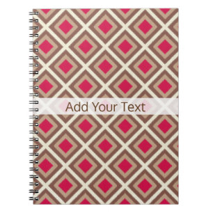 Caderno Espiral Taupe, Leve Taupe, Diamantes de Ikat Rosa Quente