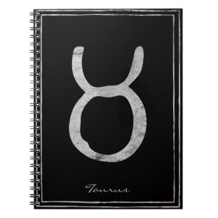Caderno Espiral Taurus martelava prata estilizada símbolo de astr