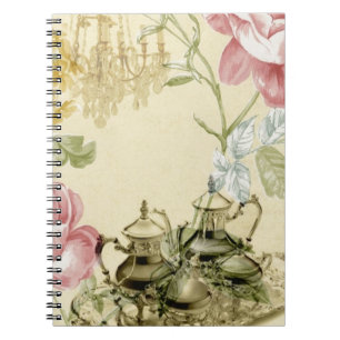 Caderno Espiral Tea party floral francês de Paris do bule do