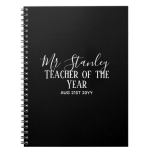 Caderno Espiral Teacher of the Year Personalized Modern Text Gift