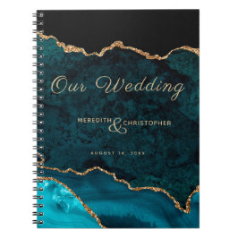 Caderno Espiral Teal Blue Glitter Agita Nosso Notebook De Casament