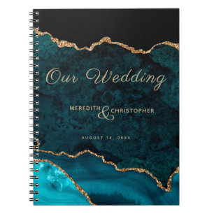 Caderno Espiral Teal Blue Glitter Agita Nosso Notebook De Casament