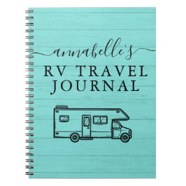 Caderno Espiral Teal Blue Rustic Camping Woods RV Viagem Diário