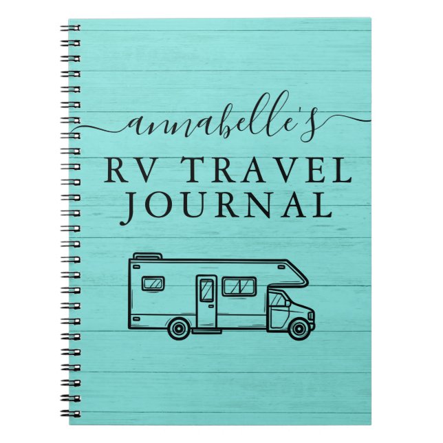 Caderno Espiral Teal Blue Rustic Camping Woods RV Viagem Diário (Frente)