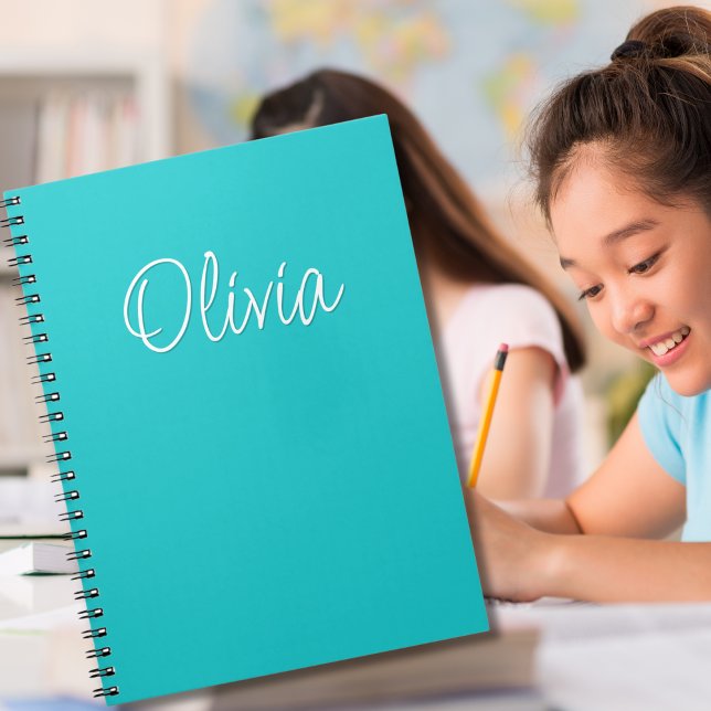 Caderno Espiral Teal Branco Turquoise Personalizado (Criador carregado)