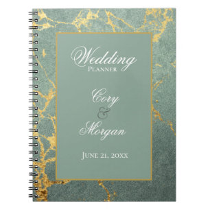 Caderno Espiral Teal com Dourado Bloco de Notebook de Casamento Ma