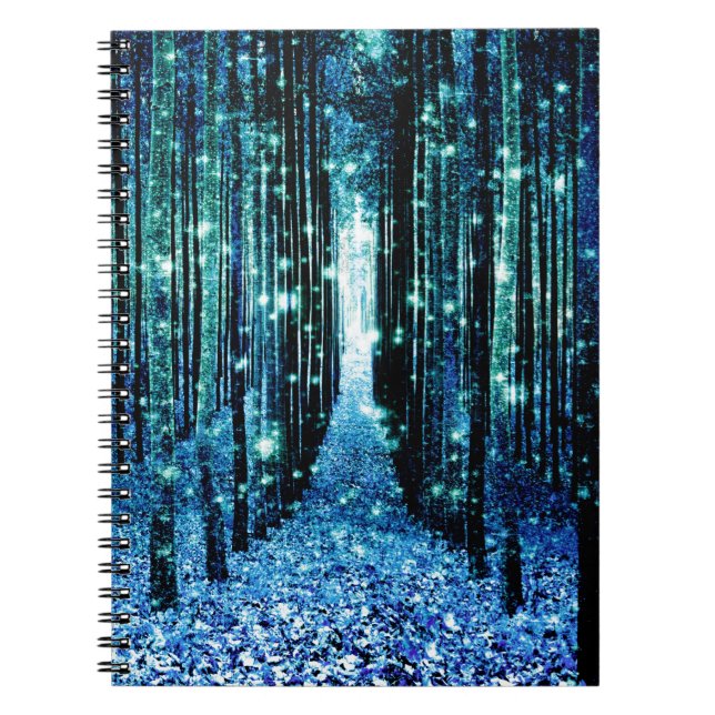 Caderno Espiral Teal de Turquesa da Floresta Magnética (Frente)
