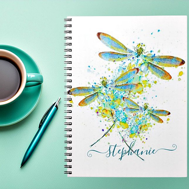 Caderno Espiral Teal Dragonfly splatter personalizado (Criador carregado)
