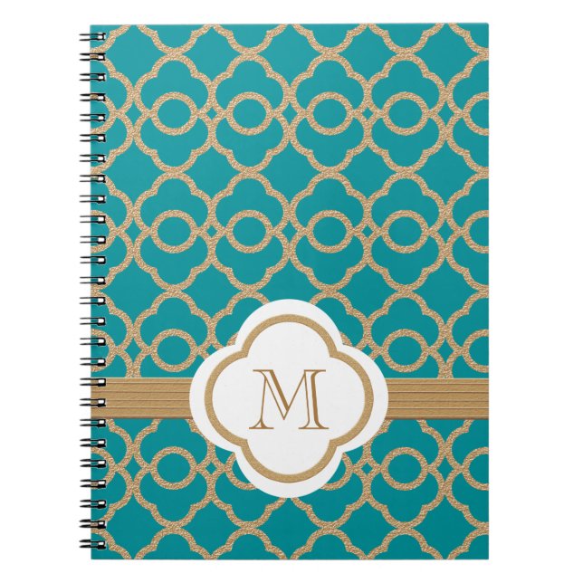 Caderno Espiral Teal e marroquino Dourado (Frente)