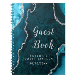 Caderno Espiral Teal e Silver Agate Sweet Sesseis Guest Book