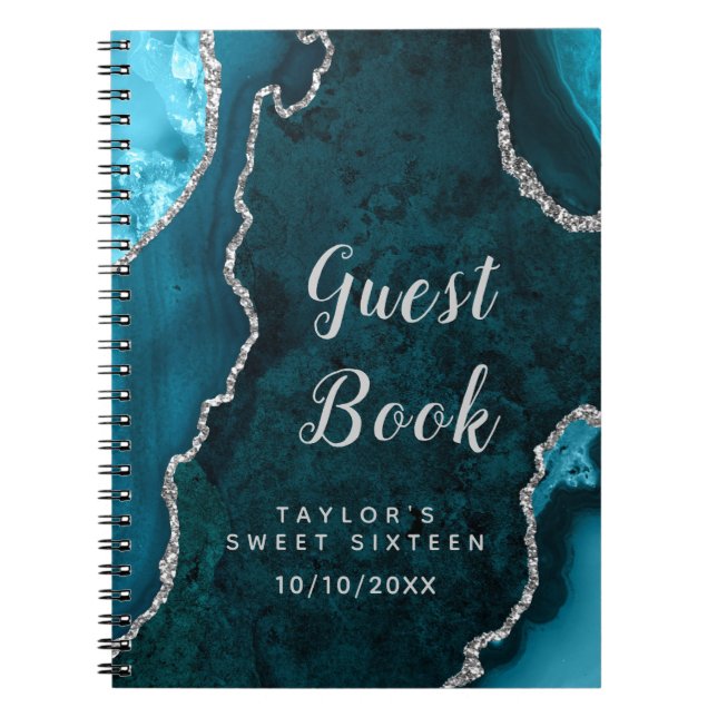 Caderno Espiral Teal e Silver Agate Sweet Sesseis Guest Book (Frente)
