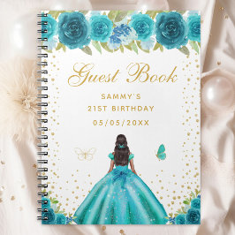 Caderno Espiral Teal Floral Dark Skin Princess Guest Book