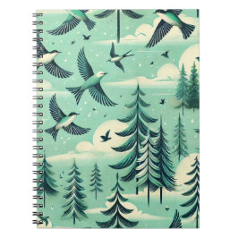Caderno Espiral Teal Green Forest e Birds