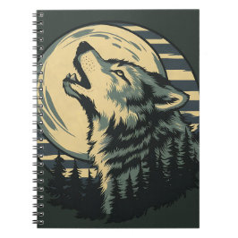 Caderno Espiral Teal Howling Wolf Moon Art