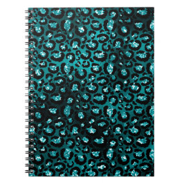 Caderno Espiral Teal Ombre & Black Glam Glitter Manchas de Leopard