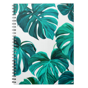 Caderno Espiral Teal Tropical Monstera Leaf Seamless Pattern Art