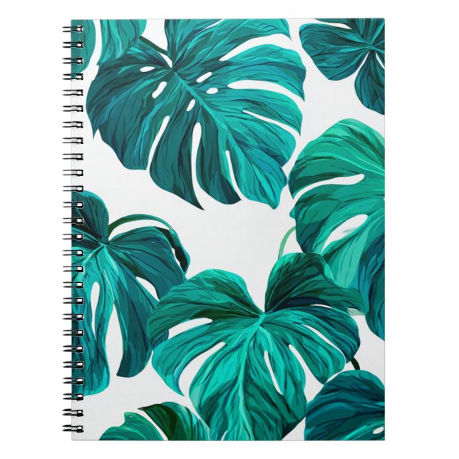 Caderno Espiral Teal Tropical Monstera Leaf Seamless Pattern Art (Frente)