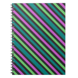 Caderno Espiral Teal, Verde limão, Brilhante Rosa-Quente Striped
