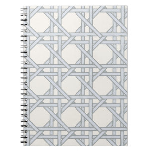 Caderno Espiral Tecido de Palha de Rattã Azul Claro, Creme