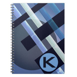 Caderno Espiral Tecido Listrado Abstrato Monogramado Azul Cinza