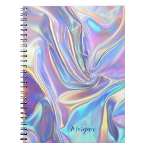 Caderno Espiral Tecido Metálico Iridescente Brilhante, Nome da Esc
