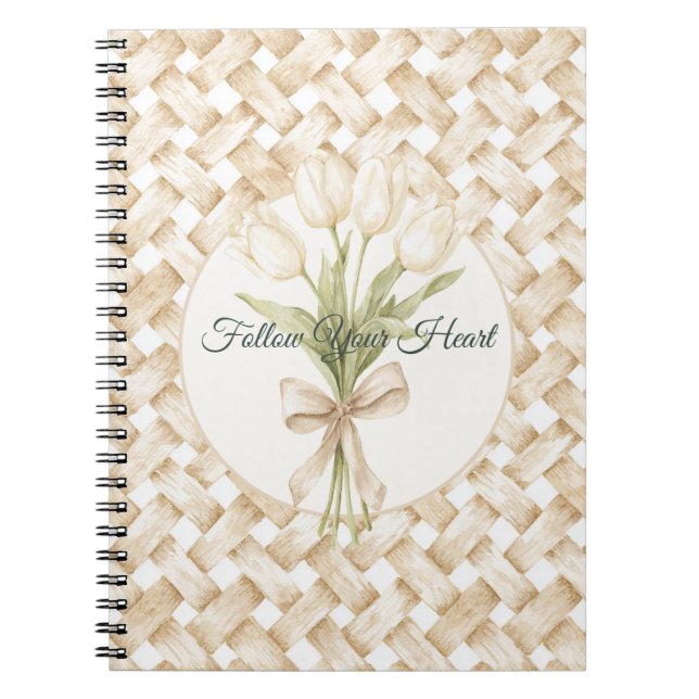 Caderno Espiral Tecido Trançado Falso Branco Creme   (Frente)