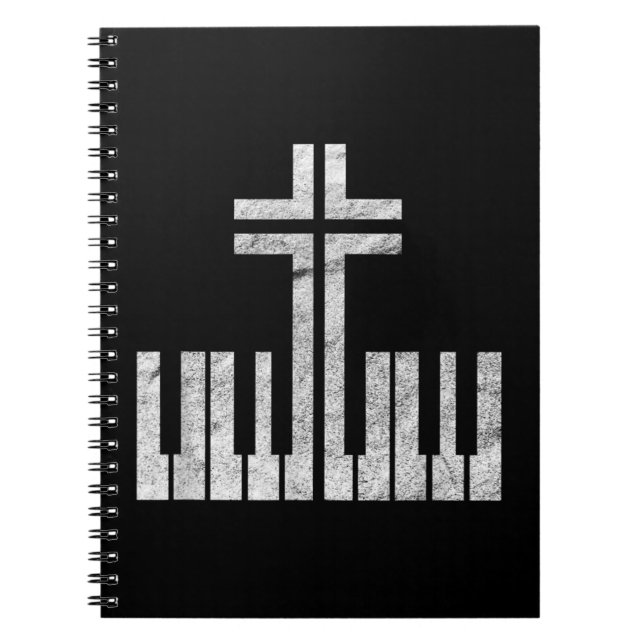 Caderno Espiral Teclado Cruzado Cristão Piano Pianista Deus Jesus  (Frente)